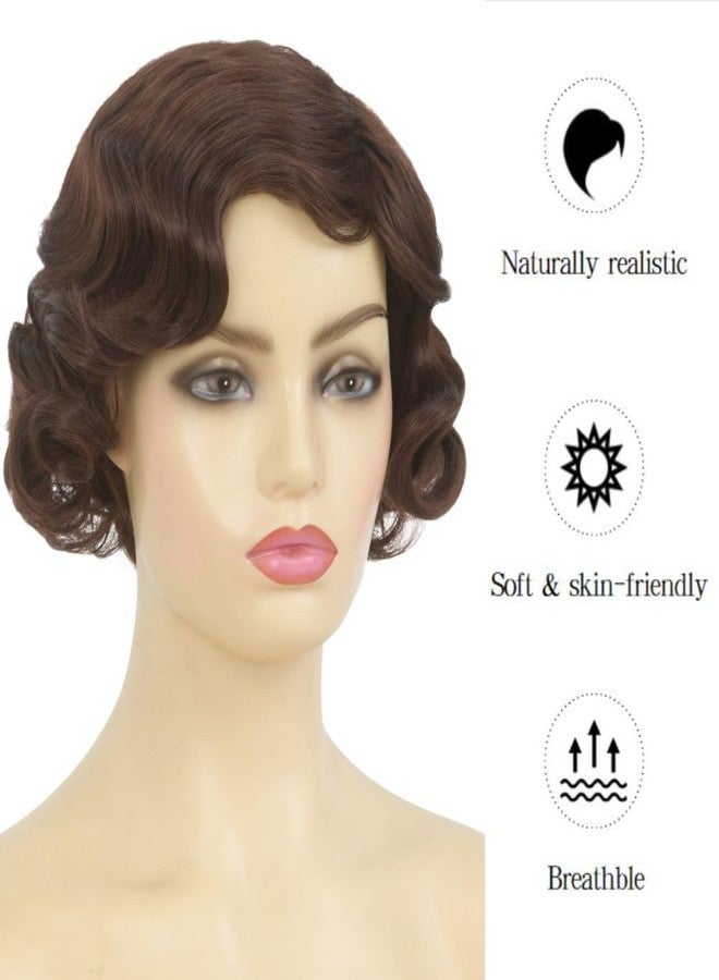 Dai Cloud Brown 1920s Wig for Women Short Brown Finger Wave Curly Synthetic Flapper Hair Wig Halloween Cosplay Costume Vintage Party Use - Image 3